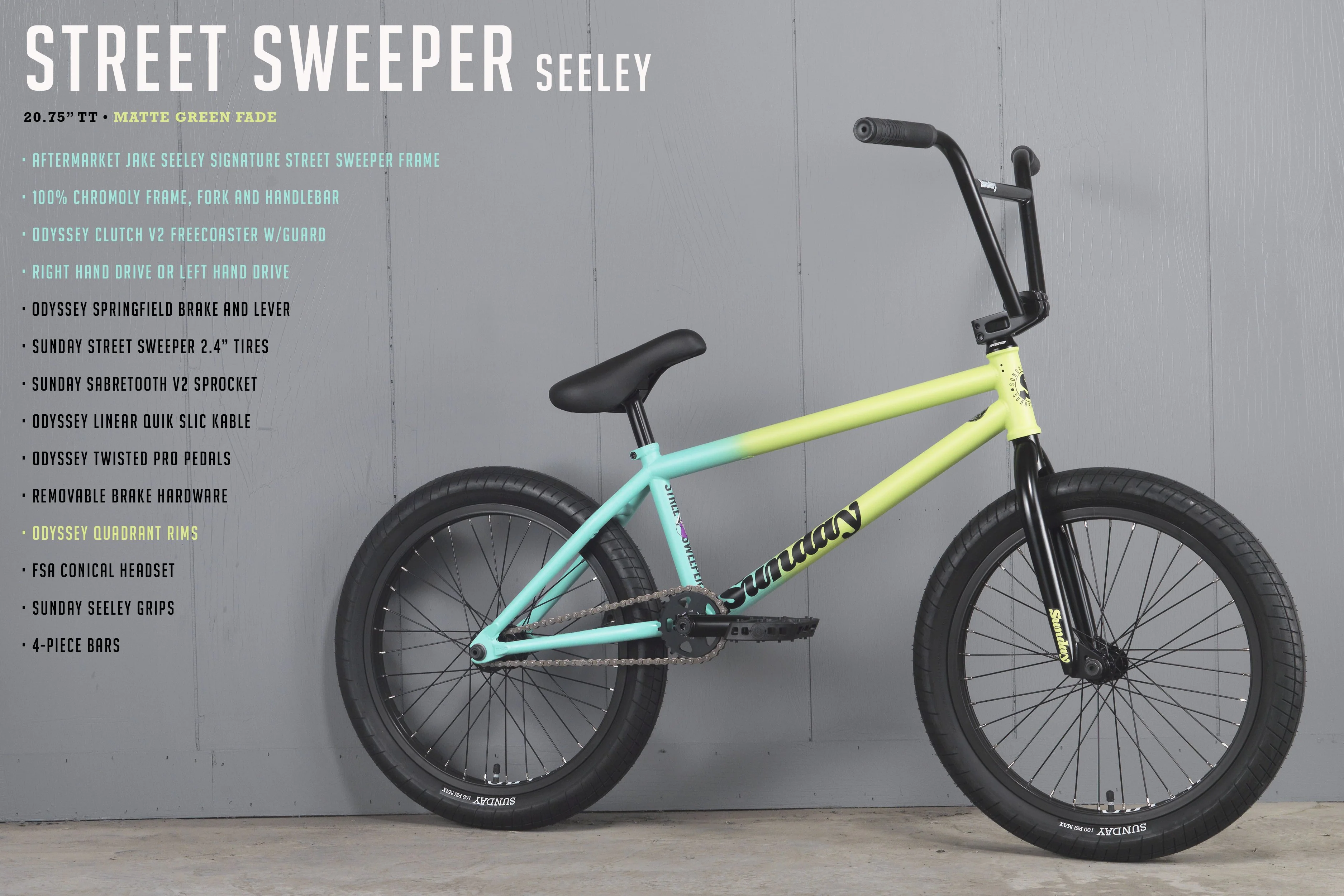 2021 Sunday Street Sweeper / Jake Seeley Signature (Matte Green Fade with 20.75" tt in LHD or RHD) - Image 2