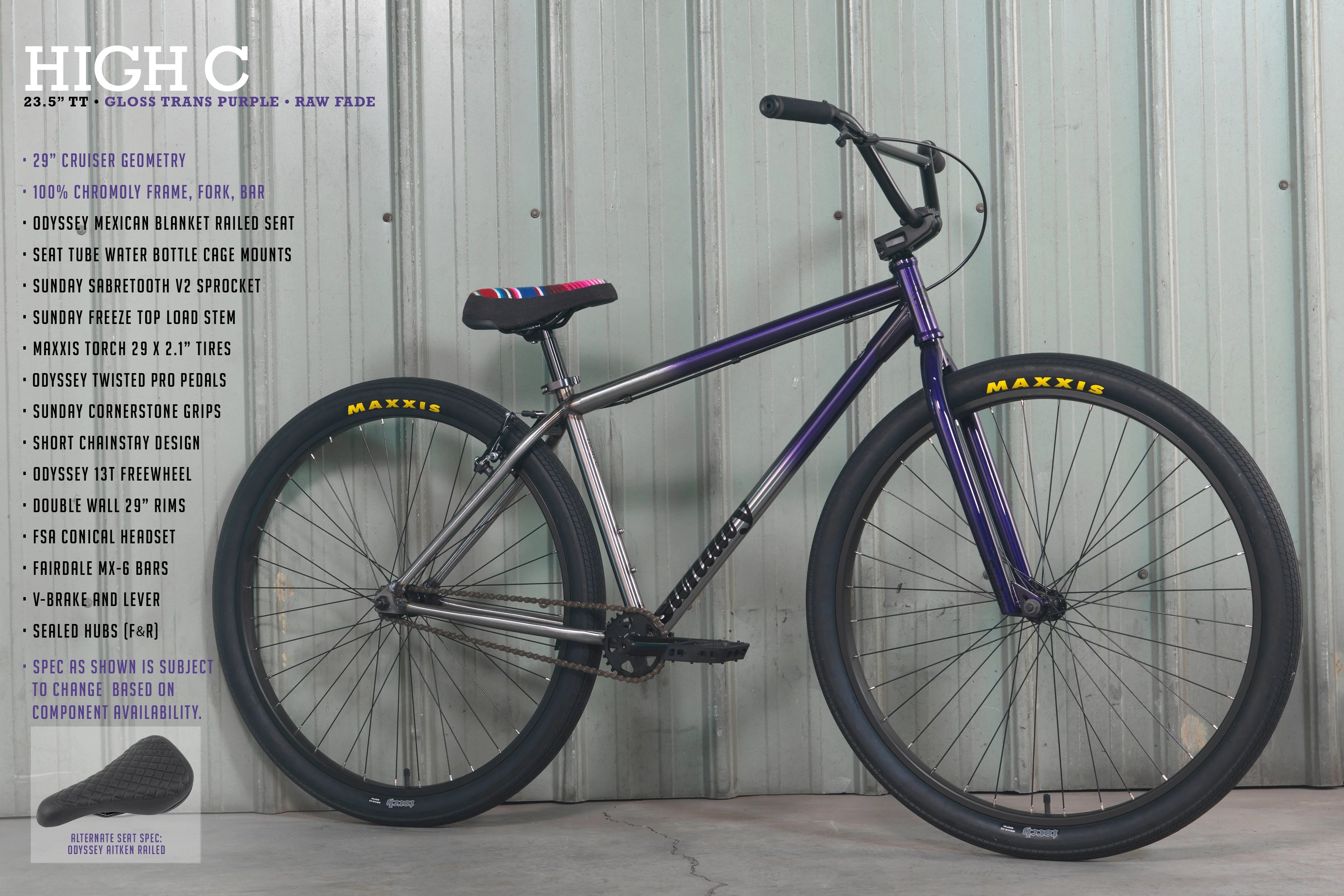Sunday High C 29" (Gloss Trans Purple to Raw Fade with 23.5" tt) - Image 12