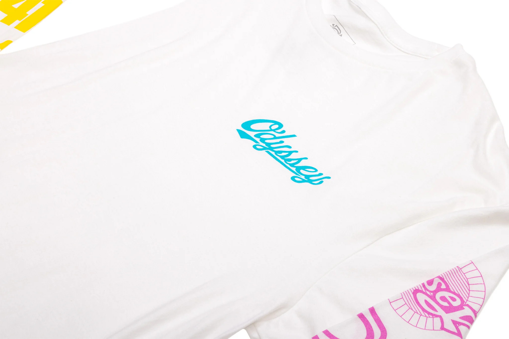 Odyssey History Long Sleeve (White w/ Yellow+Teal+Pink Ink) - Image 3