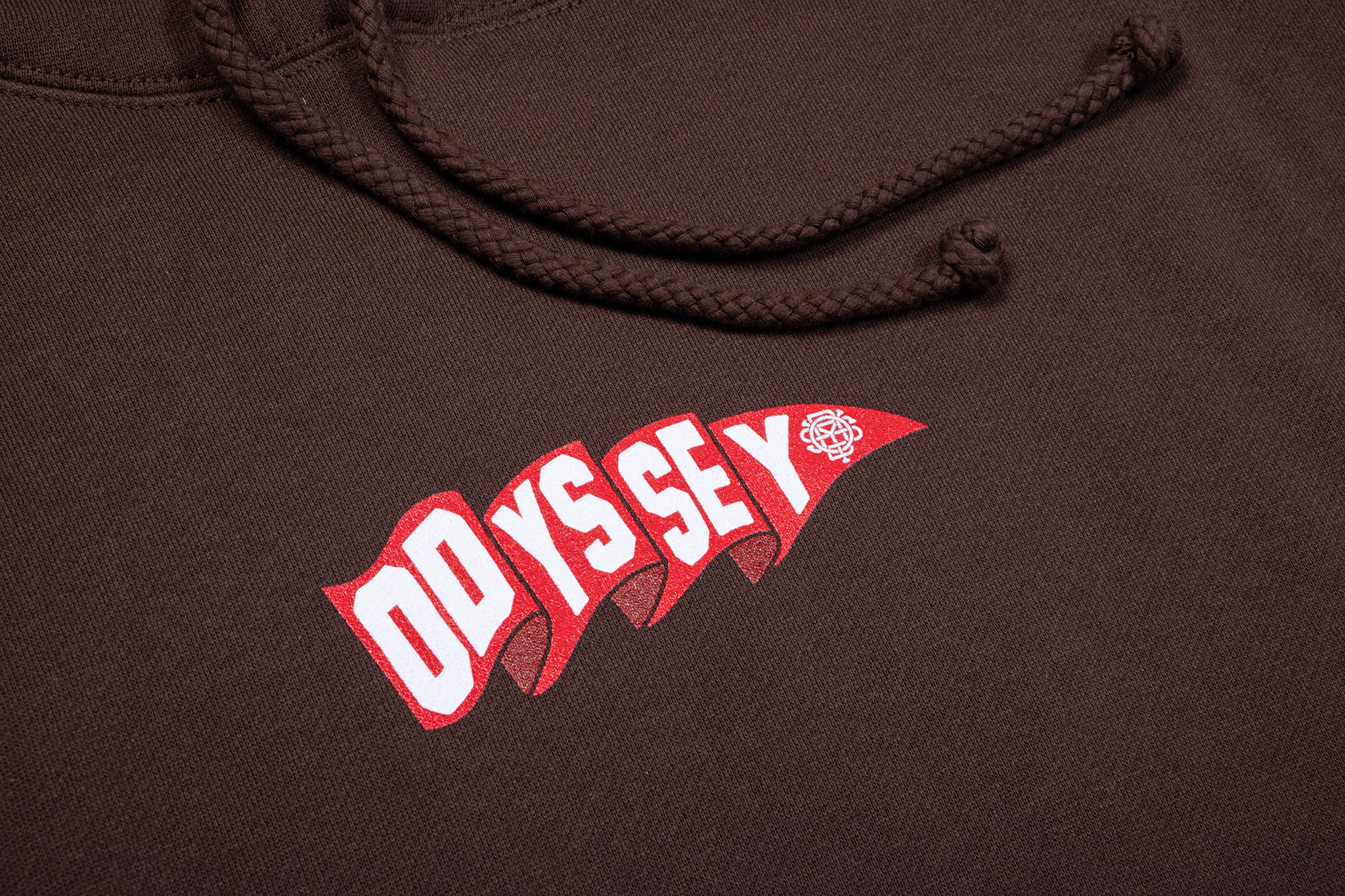 Odyssey Pennant Pullover Hoodie (Brown with Red/White Ink) - Image 2