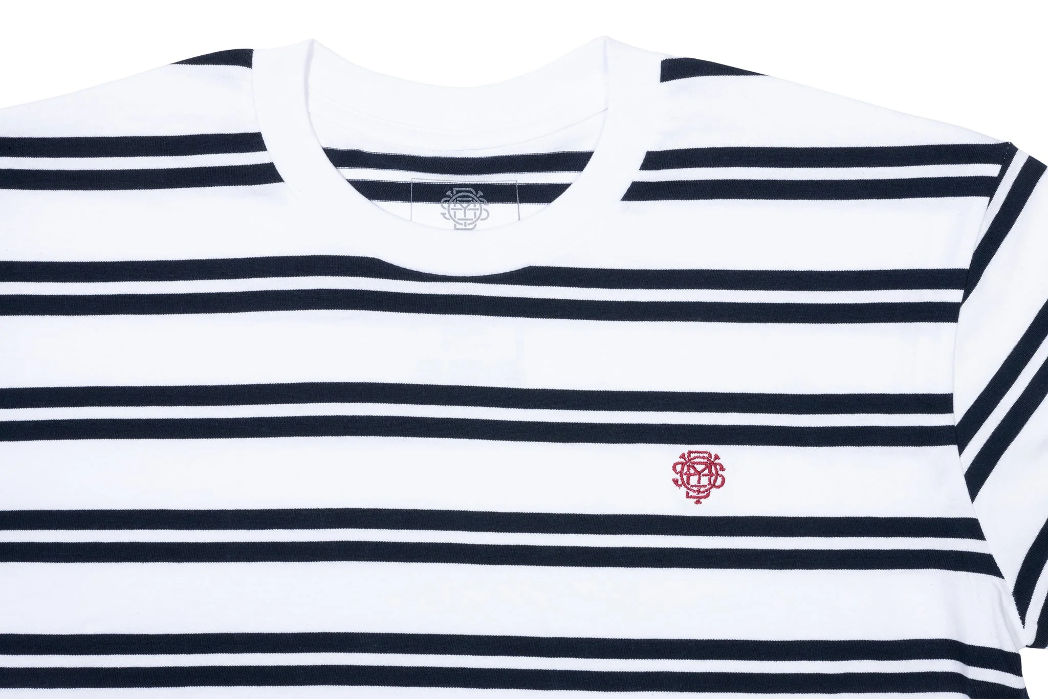 Odyssey Stitched Monogram Striped Tee (Navy/White with Burgundy Stitch) - Image 2