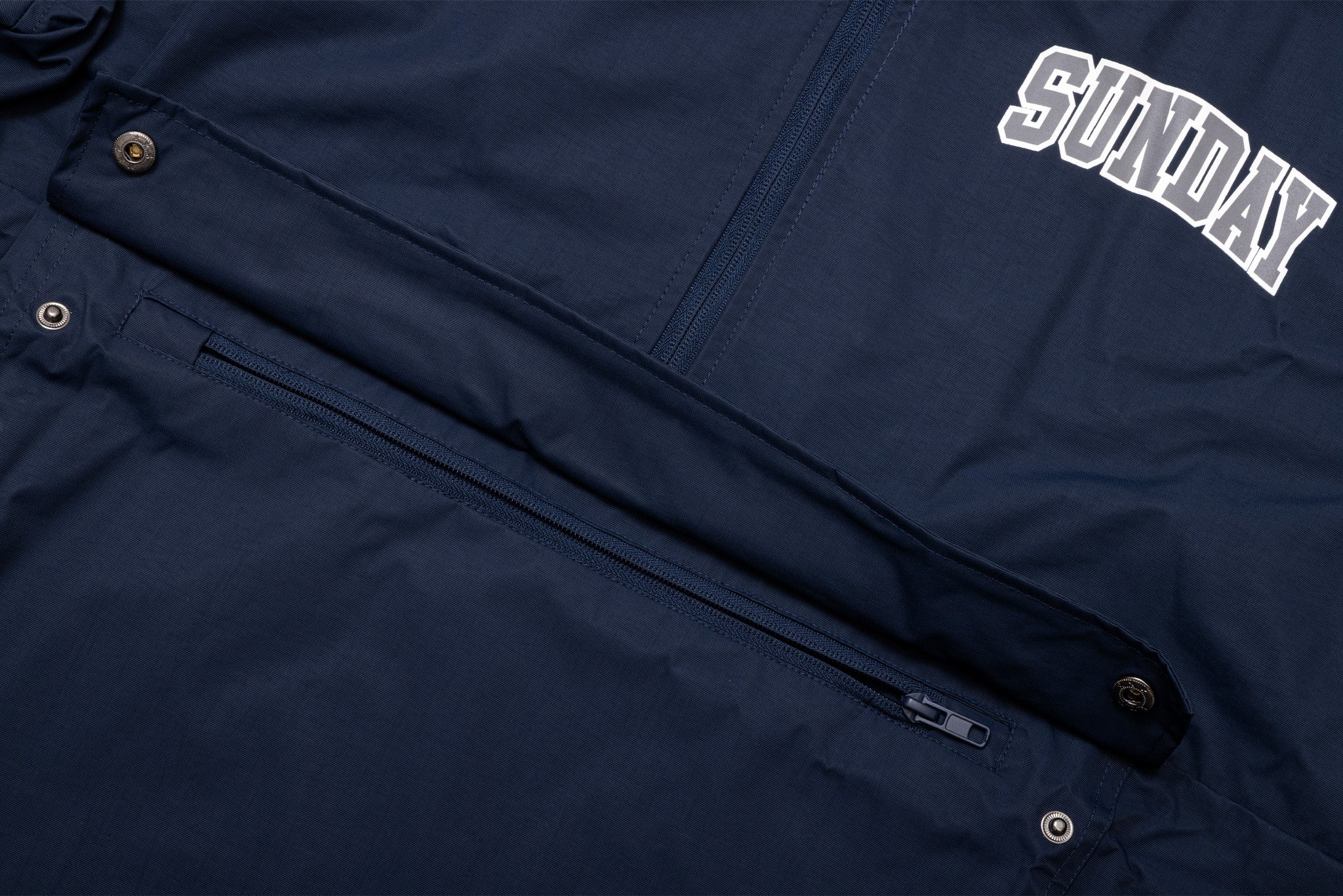 Sunday Blockhead Windbreaker Anorak Jacket (Navy with Gray/White Ink) - Image 4