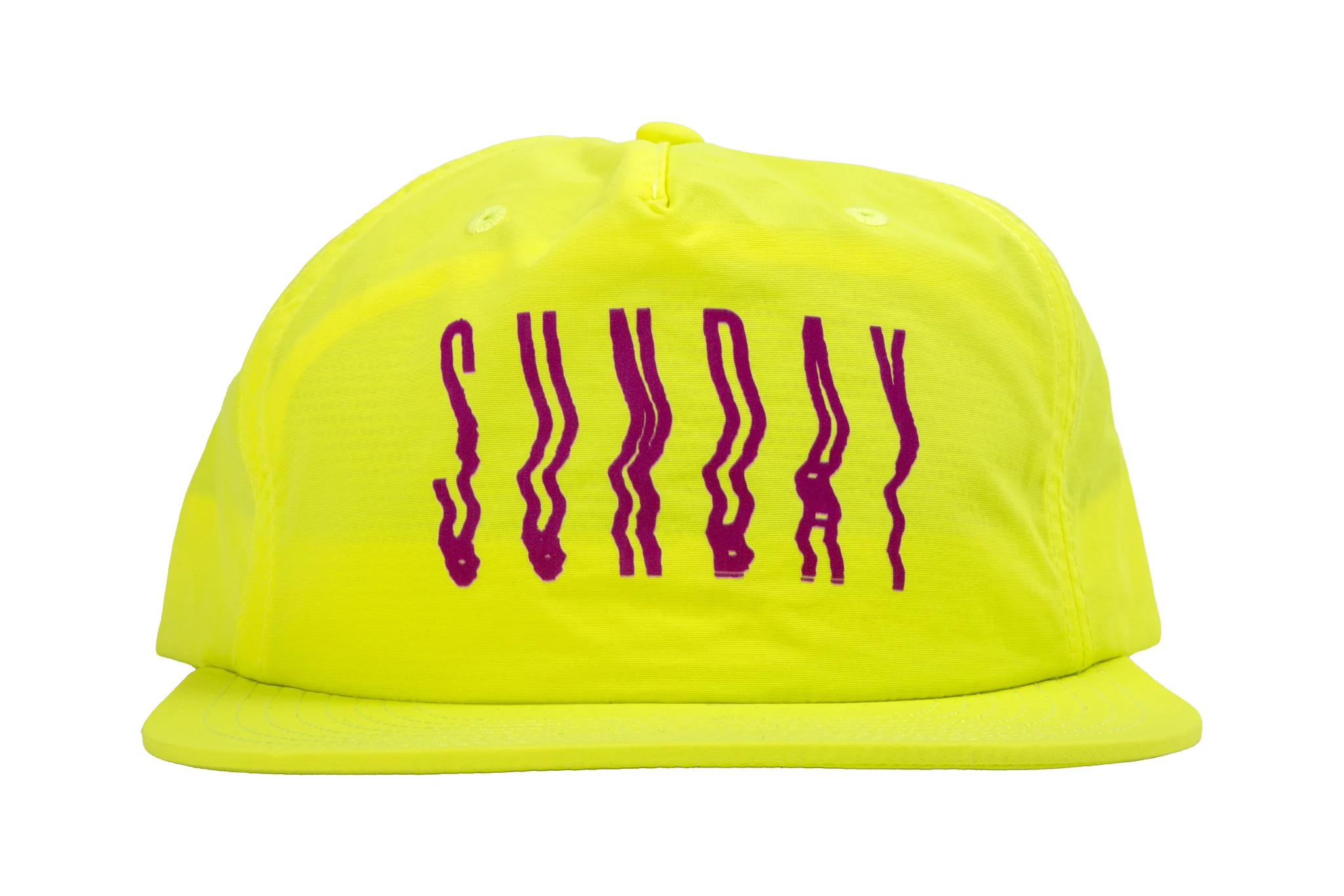 Sunday High Wave Nylon Snapback Hat (Safety Green w/ Purple Screen Print) - Image 2