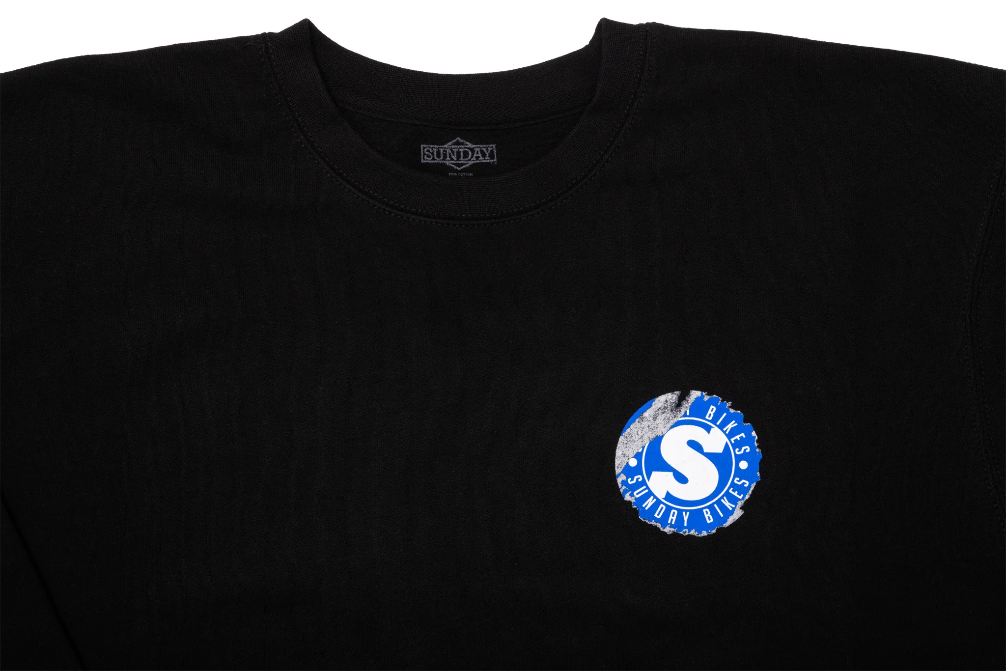 Sunday Sticker Crewneck Sweatshirt (Black with Blue/White Ink) - Image 2